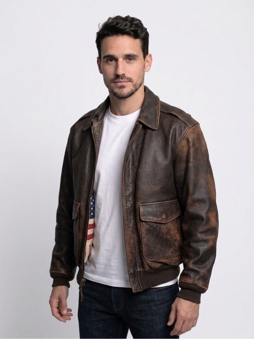 Vintage Avirex A-2 leather flight bomber jacket-Stars And Stripes Forever Large